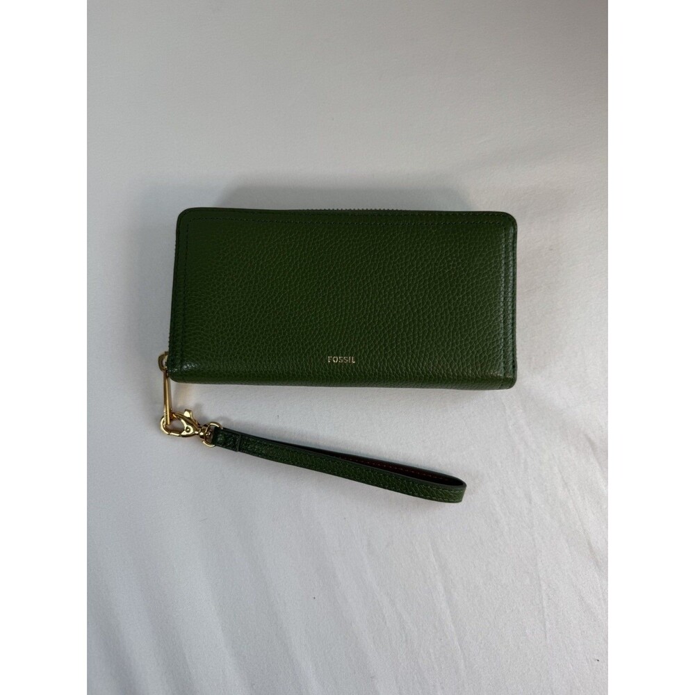 Fossil Zip Around Logan Leather Wallet RFID Long Clutch Wristlet Alpine Green